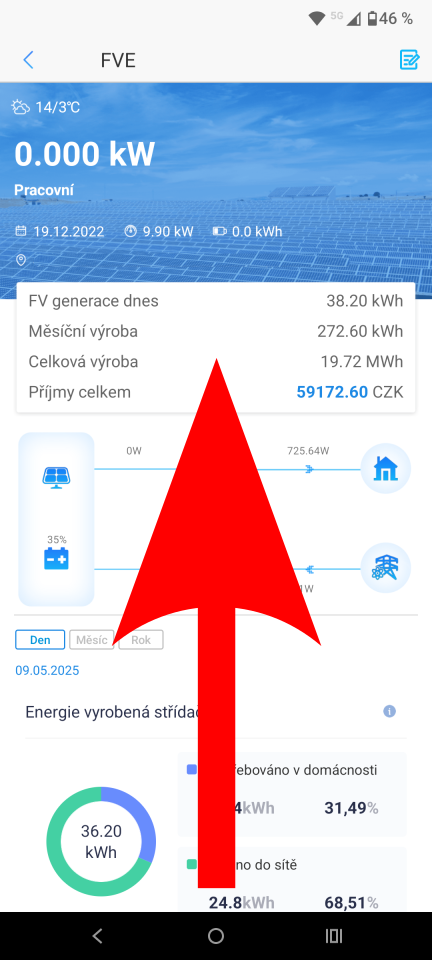 Domácí obrazovka aplikace SEMS Portal
