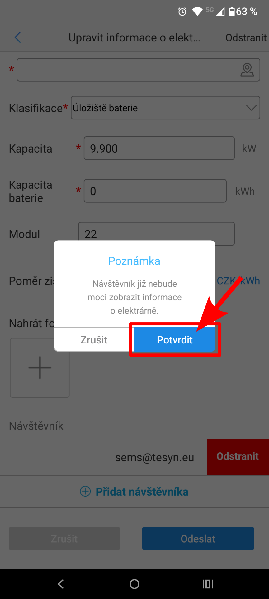 Potvrzení odebrání přístupu