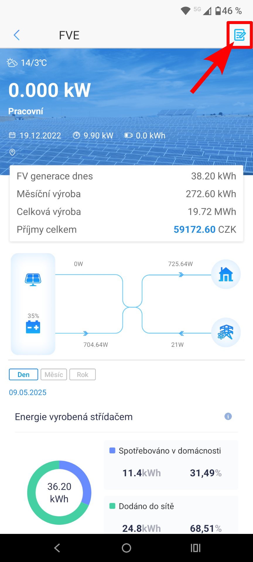Úvodní obrazovka aplikace SEMS Portal