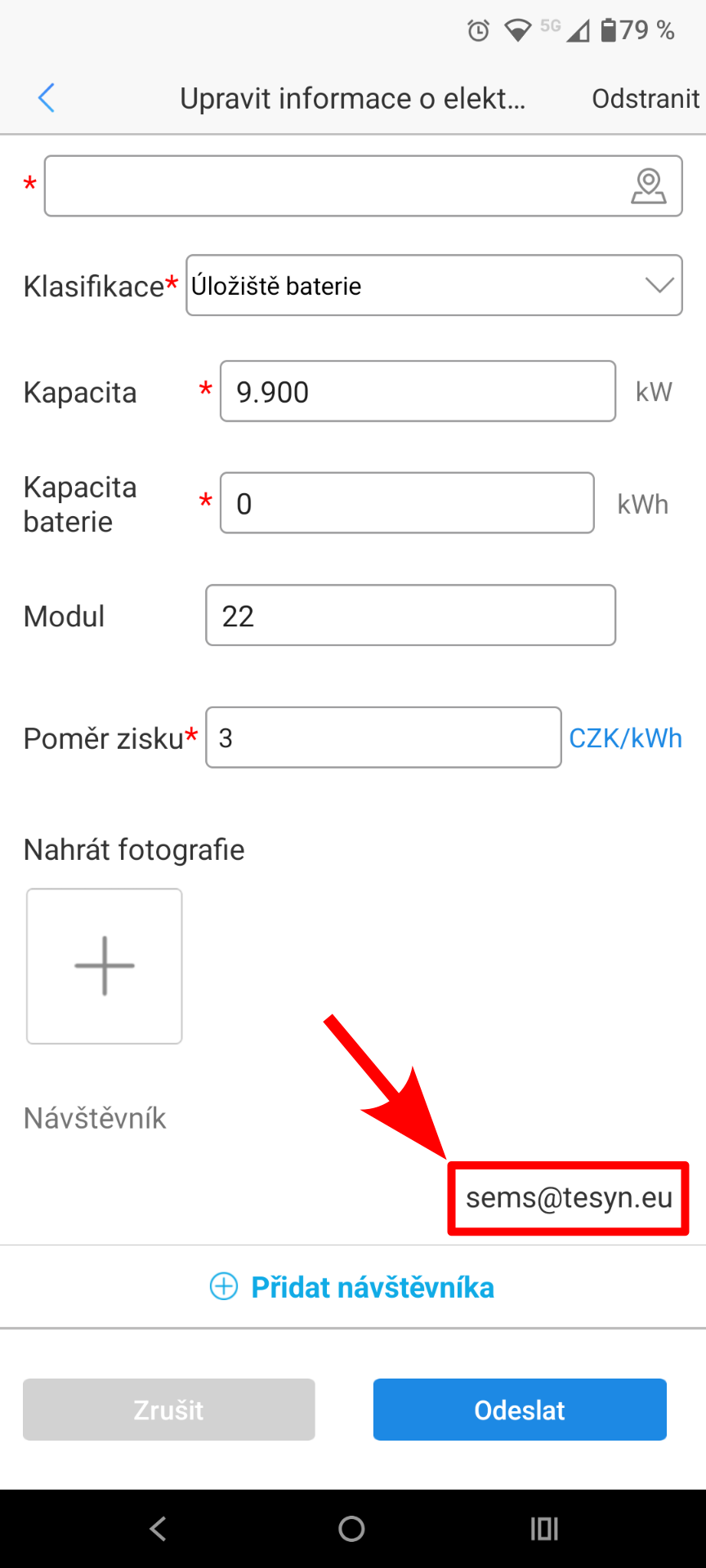 Ověření přidání oprávnění přístupu k elektrárně